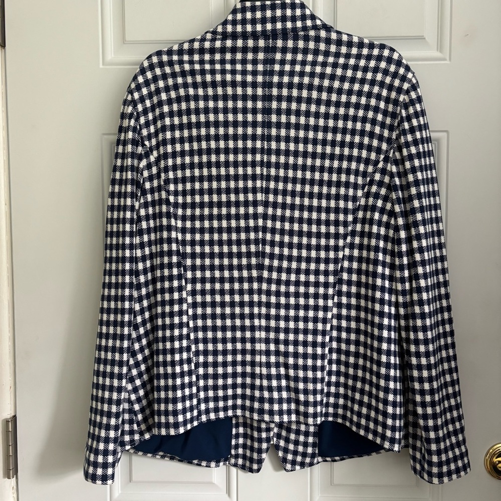 Chico’s Navy/White Gingham Checkered Knit Jacket, Size XL/16 - Picture 8 of 12
